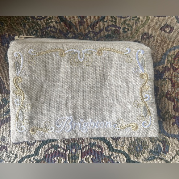 Brighton Canvas Pouch Beige Fashion Zippered Pouch rare - Picture 1 of 3